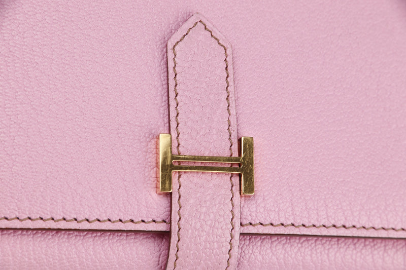 Hermes Bearn Wallet (Stamp M) Triple Fold Rose Sakura Chevre Leather, with Box