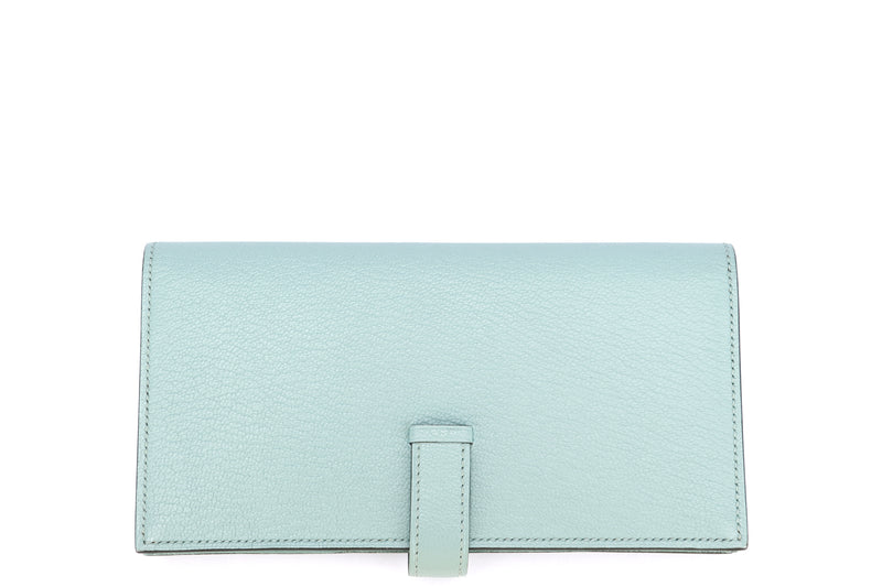 Hermes Bearn Wallet (Stamp A) Aqua Color Chevre Leather Silver Hardware, with Box, no Dust Cover