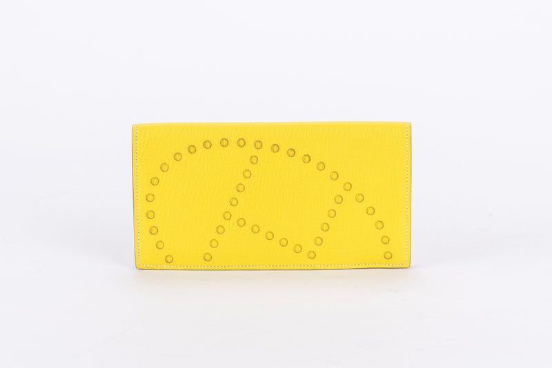 Hermes Evelyne Wallet Lime Yellow Chevre Leather with Box