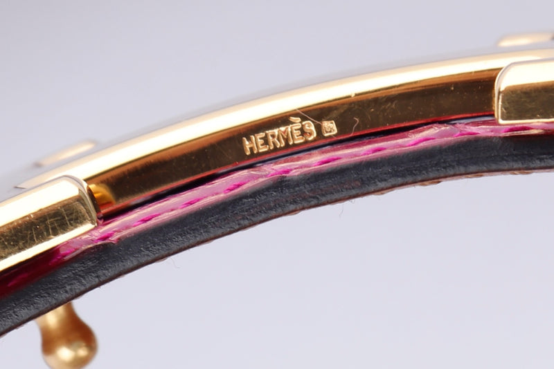 (Exotic) Hermes Fuchia Pink Porosus Croco Leather Belt (Stamp P) 80cm with Gold H Buckle, with Box