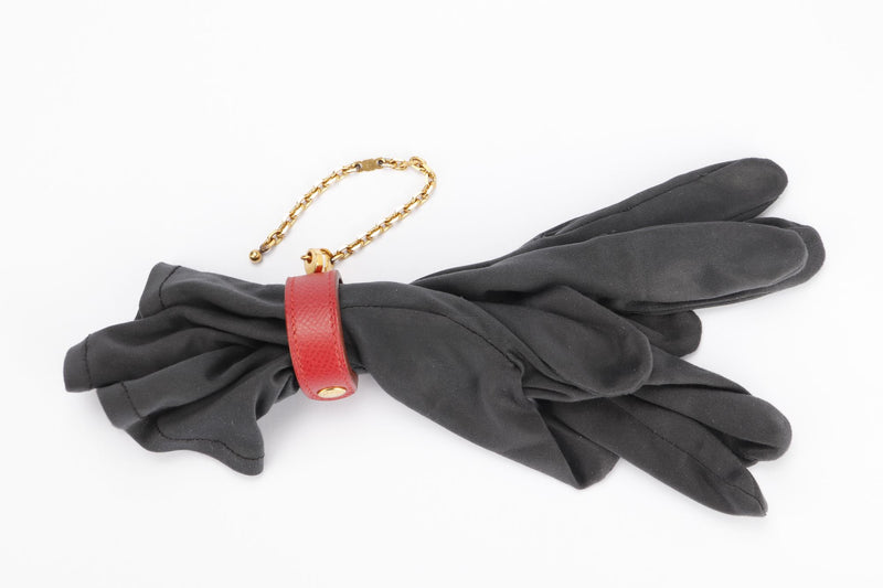 Hermes Vintage Red Epsom Leather Glove Holder with Gold Hardware
