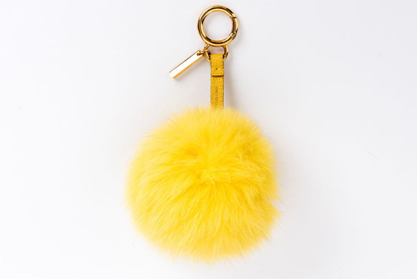 Fendi Pom Pom Yellow Fur Bag Charm, Gold Hardware, no Dust Cover & Box