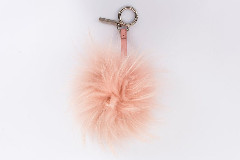 Fendi Light Pink & White Fur Bag Charm, Silver Hardware, no Dust Cover & Box