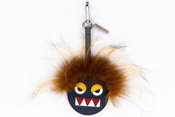 Fendi Leather Monster Face Bag Charm Yellow Fur, Silver Hardware, no Dust Cover & Box