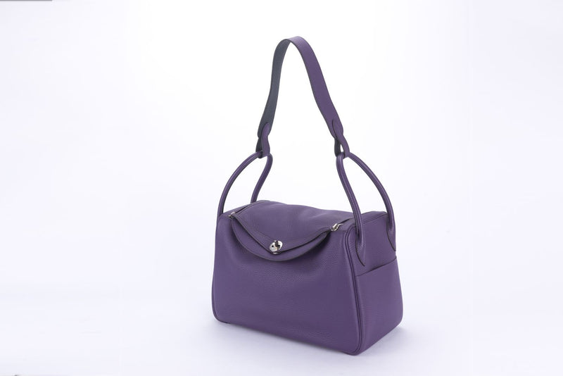 Hermes Lindy 34 Cassis Color with Blue Interior, Stamp P with Dust Cover