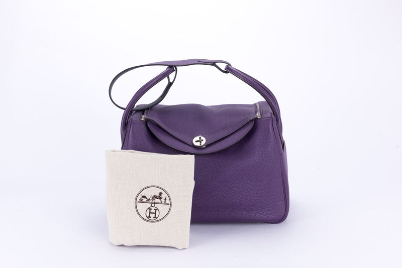 Hermes Lindy 34 Cassis Color with Blue Interior, Stamp P with Dust Cover