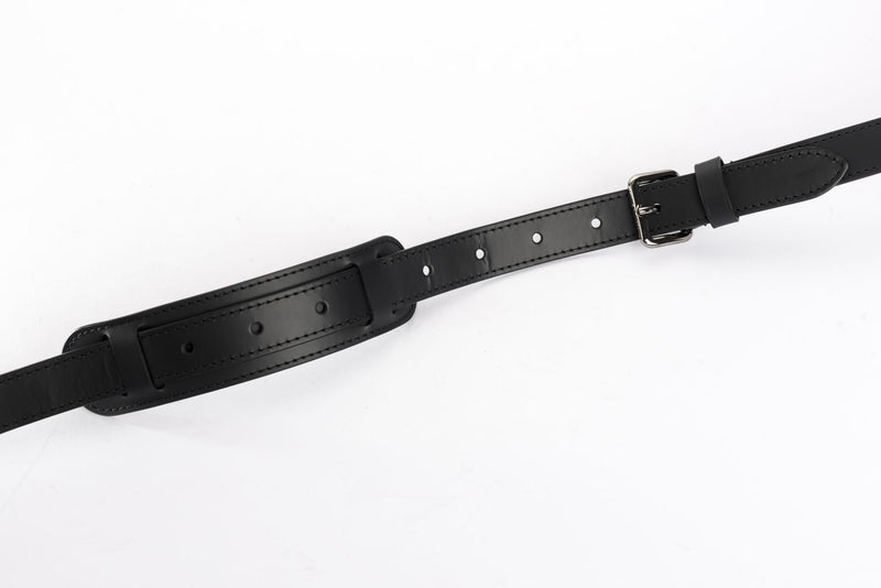 Louis Vuitton Black Leather width 25mm Adjustable Strap, Silver Hardware