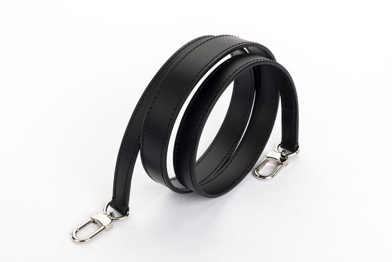 Louis Vuitton Black Smooth Leather Shoulder Strap, Silver Hardware