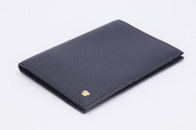 Versace Dark Blue Pig Skin Leather Passport Cover (206.121.025.838), with Dust Cover & Box