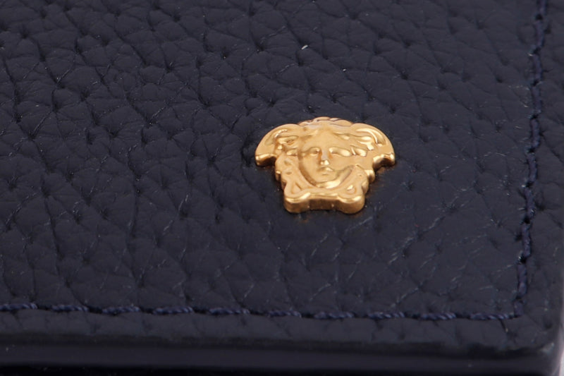 Versace Dark Blue Pig Skin Leather Passport Cover (206.121.025.838), with Dust Cover & Box