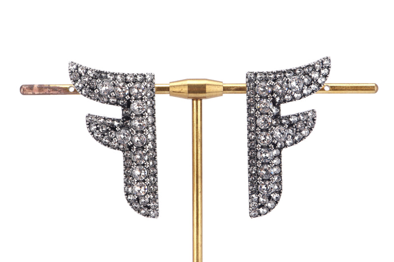 FENDI FF STEEL EARRING WITH RHINESTONE, WITH BOX