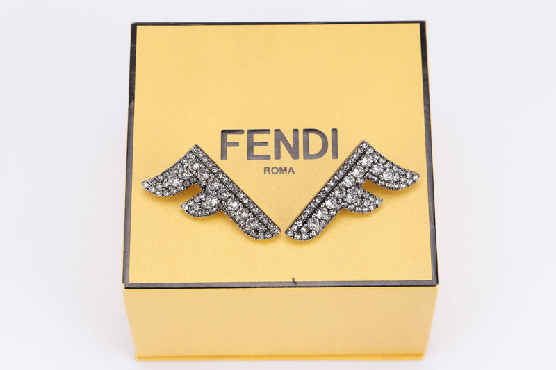 FENDI FF STEEL EARRING WITH RHINESTONE, WITH BOX