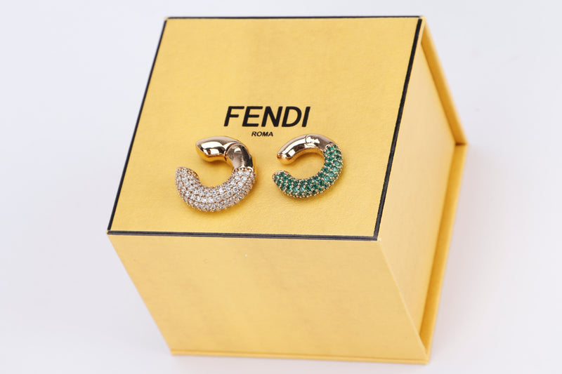 FENDI C CLIP EARRING GREEN AND TRANSPARENT BEJEWEL, WITH BOX