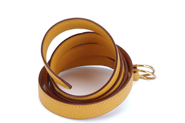 Hermes Vintage Mustard Yellow Courcheval Leather Belt (Stamp Z circle) with Gold Rings with Box