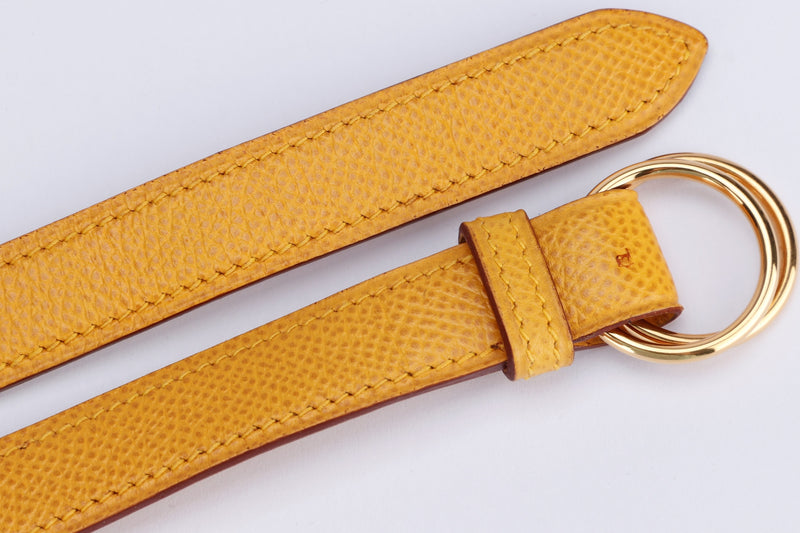 Hermes Vintage Mustard Yellow Courcheval Leather Belt (Stamp Z circle) with Gold Rings with Box