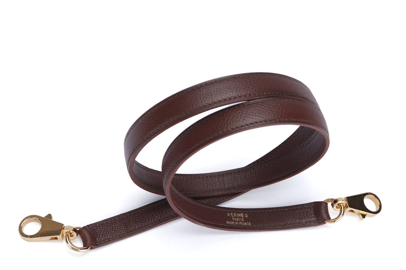 Hermes Vintage Shoulder Strap Brown Courcheval Leather, Gold Hardware, with Box