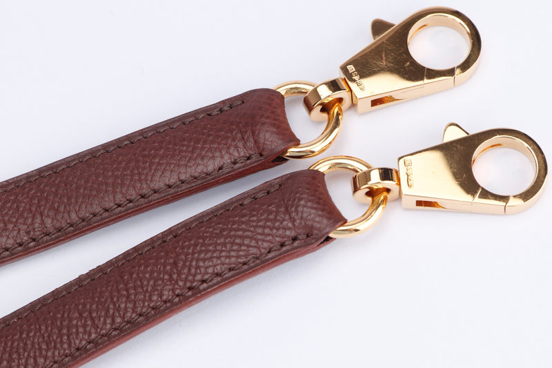 Hermes Vintage Shoulder Strap Brown Courcheval Leather, Gold Hardware, with Box