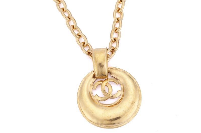 Chanel Gold Plated Necklace with Large Diameter 5cm CC Pendant, long 72cm, with Box