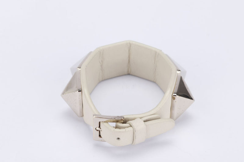 Valentino 6 Large Rockstud in Cream Color Leather Bracelet