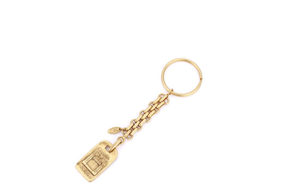 Chanel Vintage Gold Plated Key Chain with Square Plate Tag (Ref.6042), long 13.5cm, no Dust Cover & Box