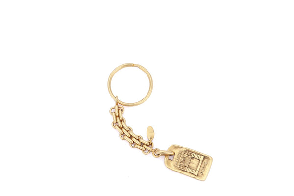 Chanel Vintage Gold Plated Key Chain with Square Plate Tag (Ref.6042), long 13.5cm, no Dust Cover & Box