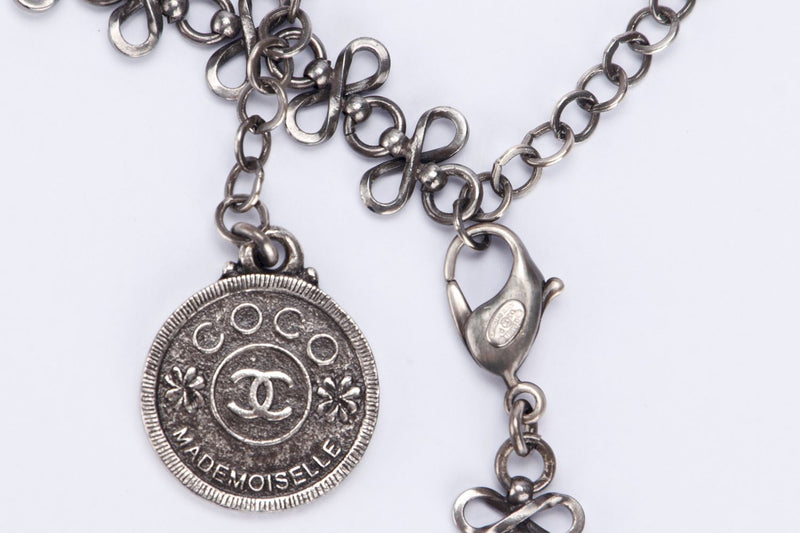 Chanel Ruthenium Chain Necklace with 9 Round Coins Charm (Coin Diameter 2cm, 3.1cm, 4.3cm & 5.6cm), long 100cm, no Dust Cover