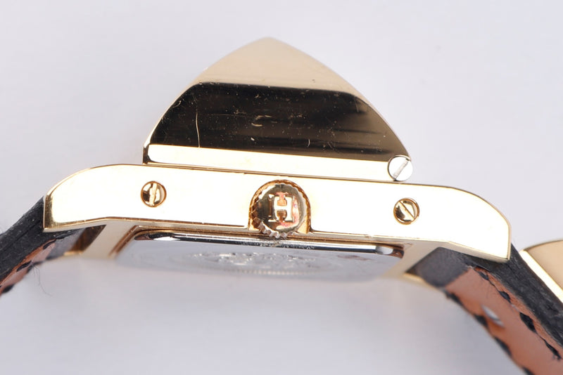 HERMES GOLD PLATED MEDOR WATCH (664993) WITH BLACK BOX LEATHER STRAP, NO DUST COVER & BOX