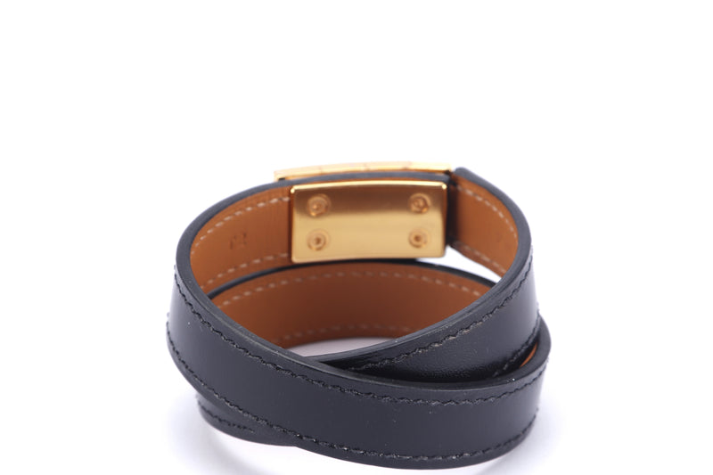 HERMES DRAG DOUBLE TOUR BRACELET ROSEGOLD HARDWARE WITH BLACK BOX LEATHER, NO DUST COVER & BOX