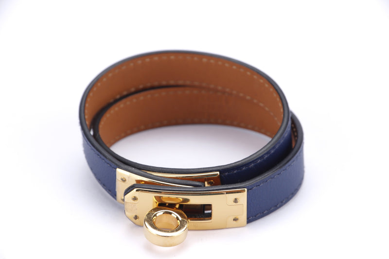 Hermes Kelly Double Tour Bracelet, Blue Sapphire with Gold Hardware, no Dust Cover & Box
