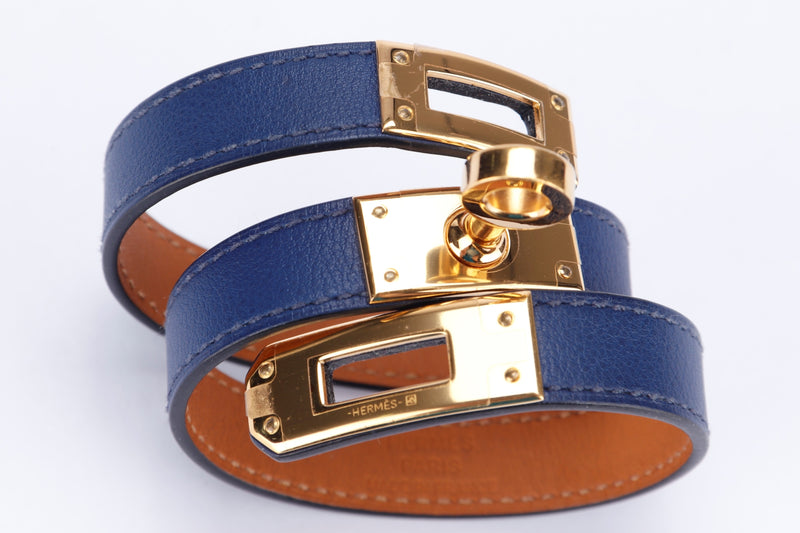 Hermes Kelly Double Tour Bracelet, Blue Sapphire with Gold Hardware, no Dust Cover & Box