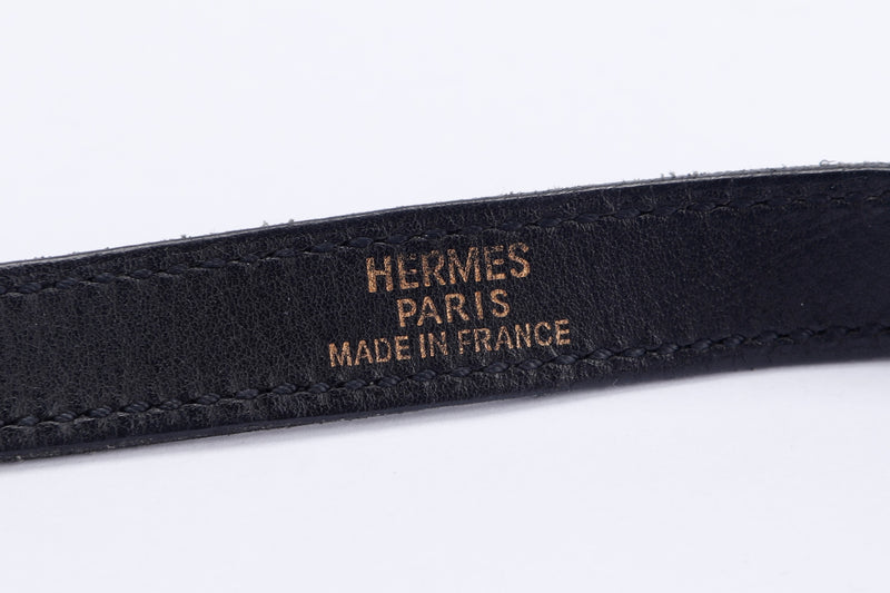 Hermes Kelly Double Tour Bracelet in Gold Guilloche Hardware, Black Leather, no Dust Cover & Box