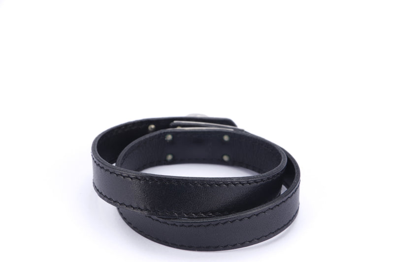 Hermes Kelly Double Tour Bracelet Black Swift Leather, Silver Hardware, with Box no Dust Cover