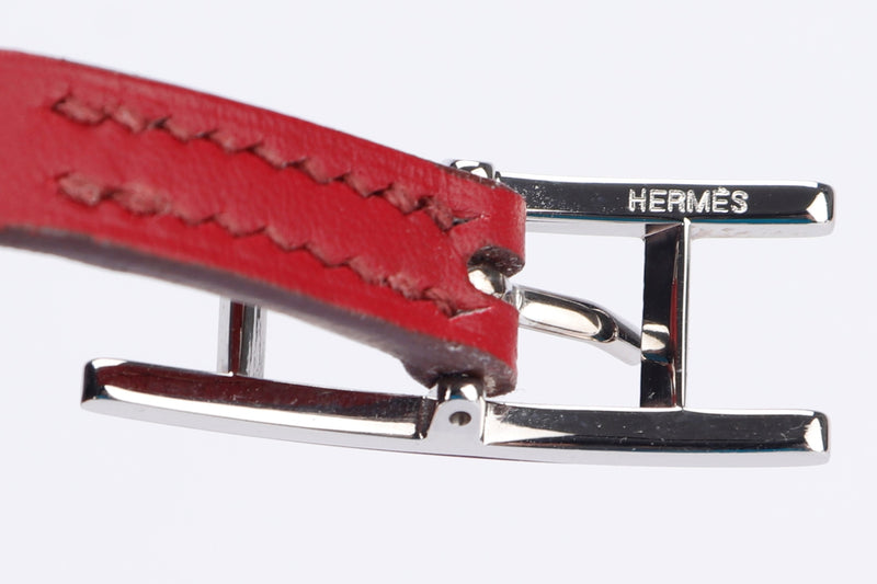 Hermes Be Hapi 1cm Bracelet, Red Leather, Silver Hardware, with Box, no Dust Cover