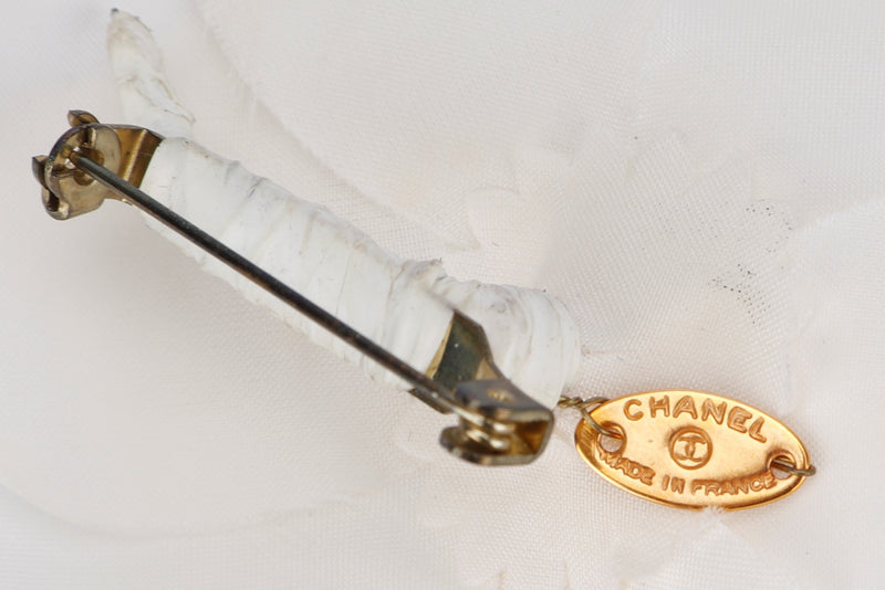 Chanel White Poly Brooch, with Box