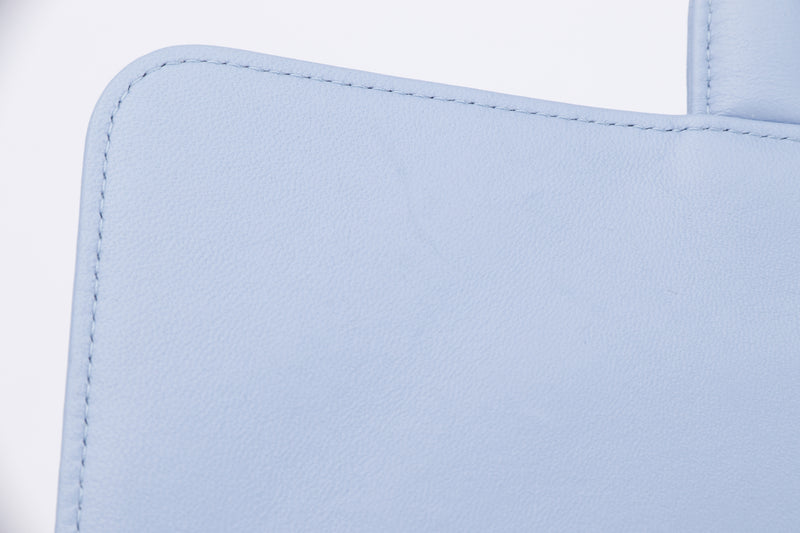 CHANEL CRUISE 2021 FLAP CLUTCH (3092xxxx) LIGHT BLUE LAMBSKIN GOLD HARDWARE, WITH CARD, NO DUST COVER