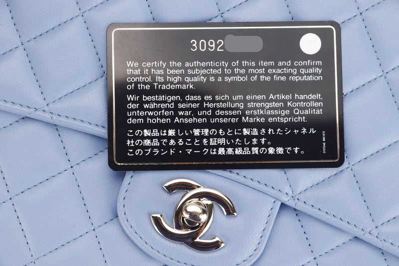 CHANEL CRUISE 2021 FLAP CLUTCH (3092xxxx) LIGHT BLUE LAMBSKIN GOLD HARDWARE, WITH CARD, NO DUST COVER