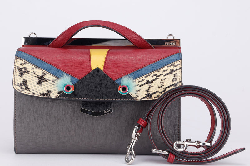 FENDI 8BT245 DEMI JOUR BAG (02289754) UNIQUE MONSTER MULTICOLOR PYTHON, CALF LEATHER & MINK FUR, WITH SHOULDER STRAP, NO DUST COVER & BOX