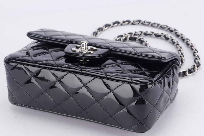 CHANEL, Bags, Chanel Patent Calfskin Quilted Mini Rectangular Flap Black  Bag