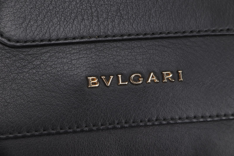 BVLGARI SERPENTI BLACK LEATHER TOTE BAG (17127240) SILVER HARDWARE, WITH DUST COVER