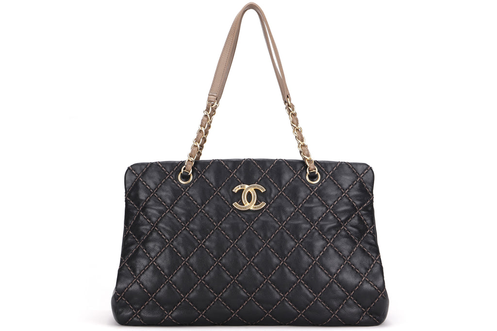 CHANEL GABRIELLE SHOPPING TOTE (2437xxxx) MEDIUM BEIGE BLACK CALFSKIN MIXED  HARDWARE, WITH CARD & DUST COVER