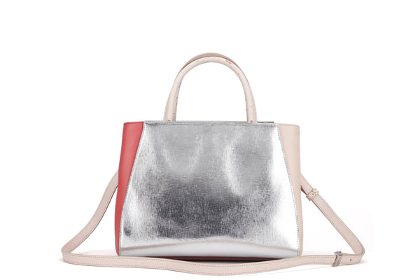FENDI 8BH253-V0D 2 JOURS (148-2566) PINK & SILVER SAFFIANO LEATHER, SILVER HARDWARE, WITH DUST COVER