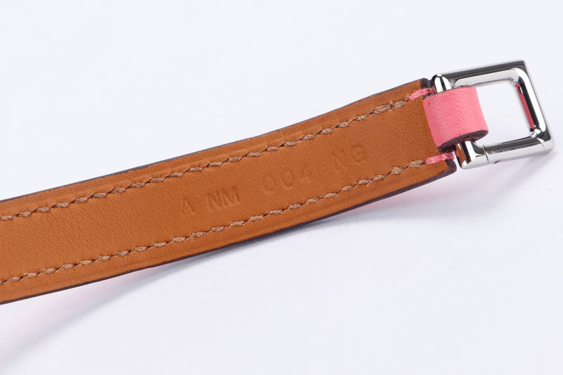 Hermes Rivale Double Tour Bracelet (Stamp A), Size S, Rose Azalee Color, Swift Leather, Silver Hardware, with Dust Cover & Box