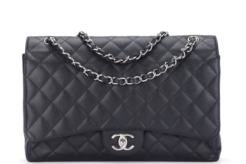 Chanel Classic 2.55 (1474xxxx) Maxi Black Color Caviar Leather, Silver Hardware, with Dust Cover, no Card