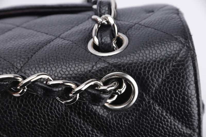 Chanel Classic 2.55 (1474xxxx) Maxi Black Color Caviar Leather, Silver Hardware, with Dust Cover, no Card