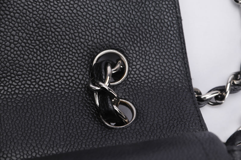 Chanel Classic 2.55 (1474xxxx) Maxi Black Color Caviar Leather, Silver Hardware, with Dust Cover, no Card