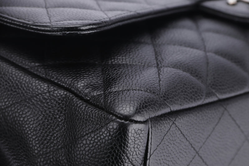 Chanel Classic 2.55 (1474xxxx) Maxi Black Color Caviar Leather, Silver Hardware, with Dust Cover, no Card