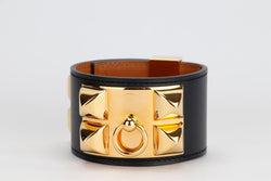Hermes CDC Bracelet Black Color Swift Leather, Gold Hardware, Stamp R, S Size, with Dust Cover & Box