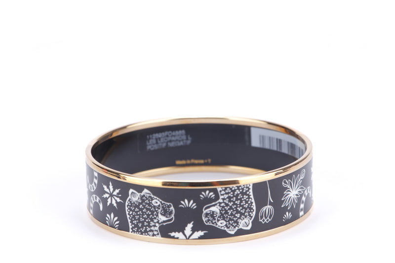 Hermes Enamel Bangle with Leopard Print, with Dust Cover & Box