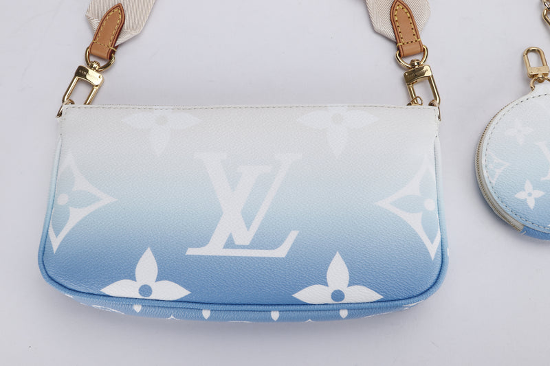 Monogram Multi Pochette Crossbody Bag With A Blue Shoulder Strap