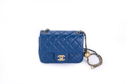 Chanel Mini Square Blue Color, Gold Ball with Card, Dust Cover & Box